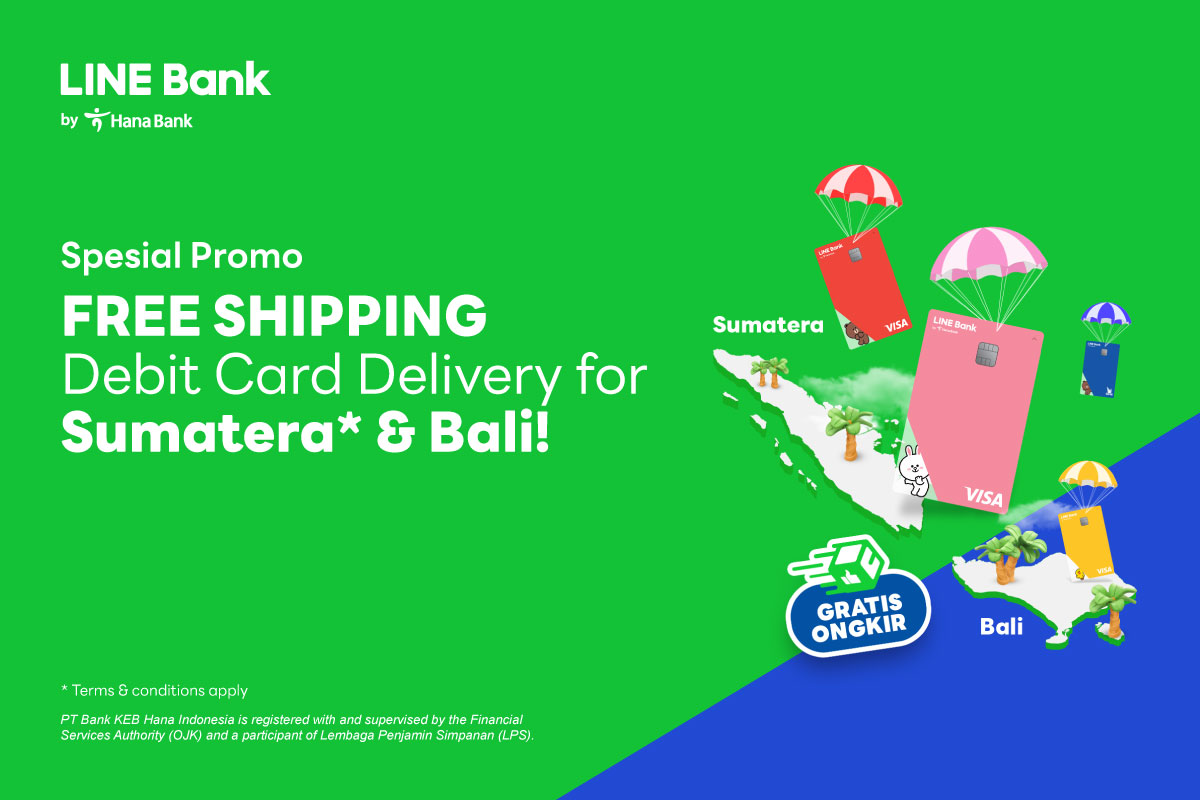 Enjoy free debit card delivery fees for the Sumatra & Bali region