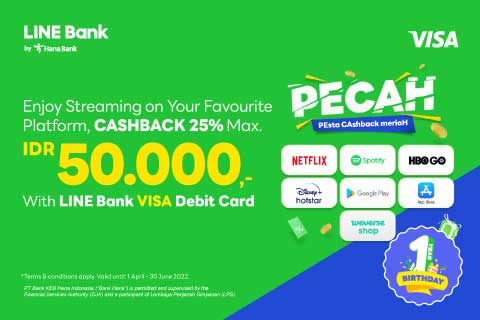Use a LINE Bank debit card, enjoy cashback up to IDR 50,000