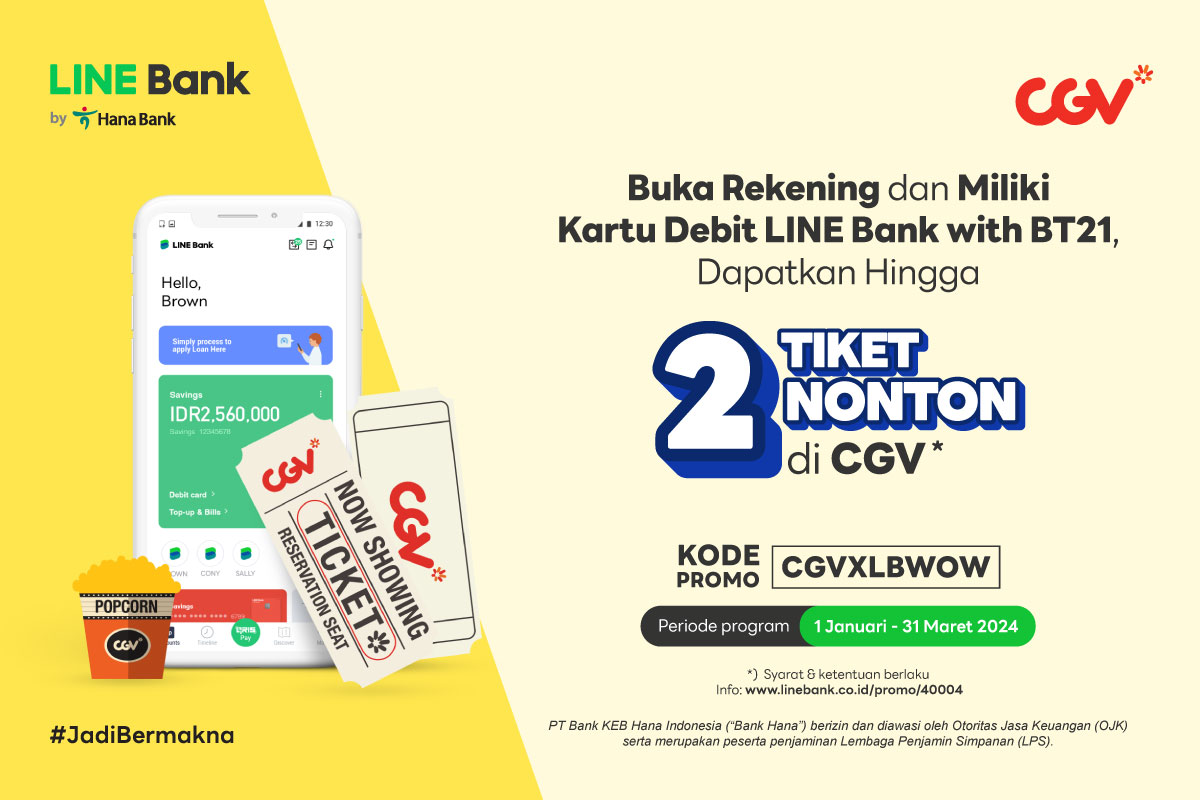 Buka rekening & Ajukan Kartu Debit LINE Bank with BT21 bisa dapat 2 tiket nonton CGV