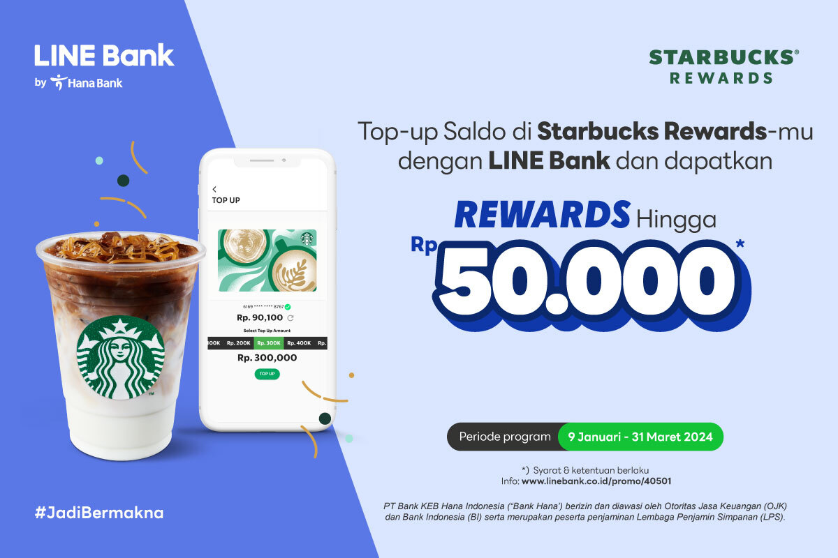 Top Up Saldo Starbucks, Dapatkan Rewards s/d Rp50.000