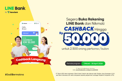 Buka rekening LINE Bank dapatkan CASHBACK hingga Rp50.000