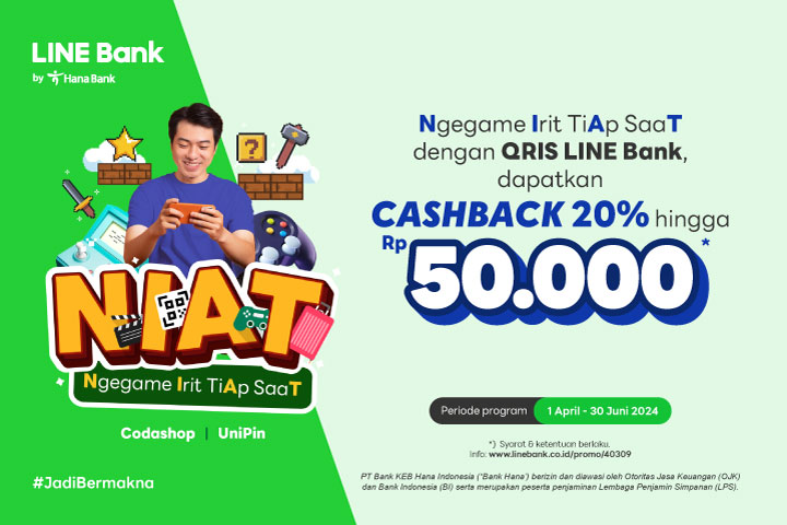 Belanja di Codashop / Unipin Pakai QRIS, Cashback 20%