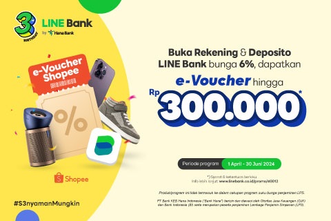 Buka rekening & Deposito LINE Bank dapat e-Voucher Shopee hingga Rp300.000