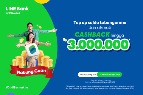 Top up saldo tabungan LINE Bank dan dapatkan cashback hingga Rp3.000.000