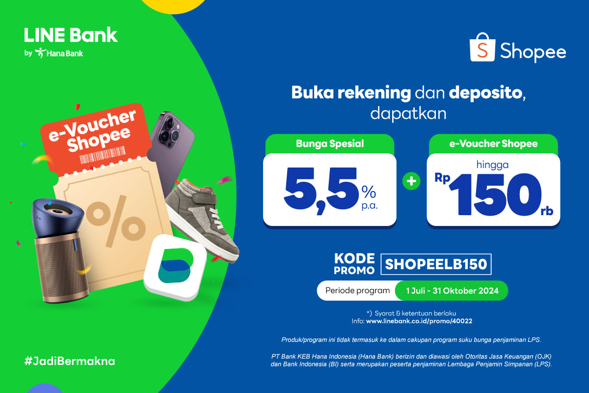 Buka rekening & Deposito LINE Bank dapat e-Voucher Shopee hingga Rp150.000