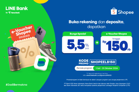 Buka rekening & Deposito LINE Bank dapat e-Voucher Shopee hingga Rp150.000