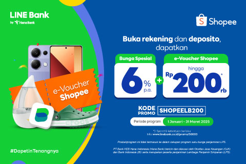 Buka rekening & Deposito LINE Bank dapat e-Voucher Shopee hingga Rp200.000